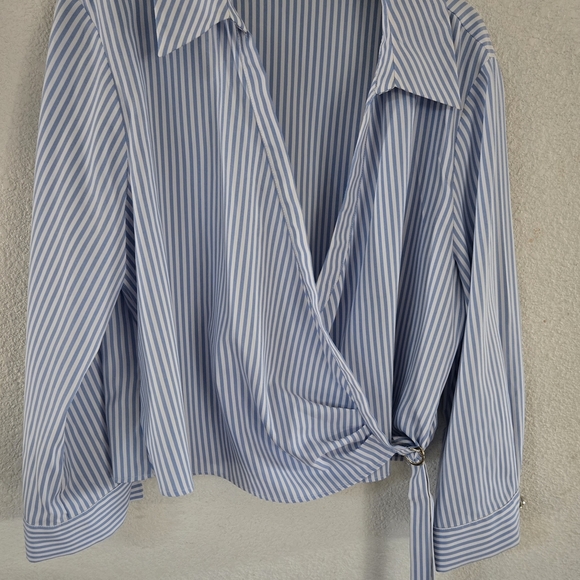 Zara Sky Blue Striped Wrap Blouse - Picture 2 of 6